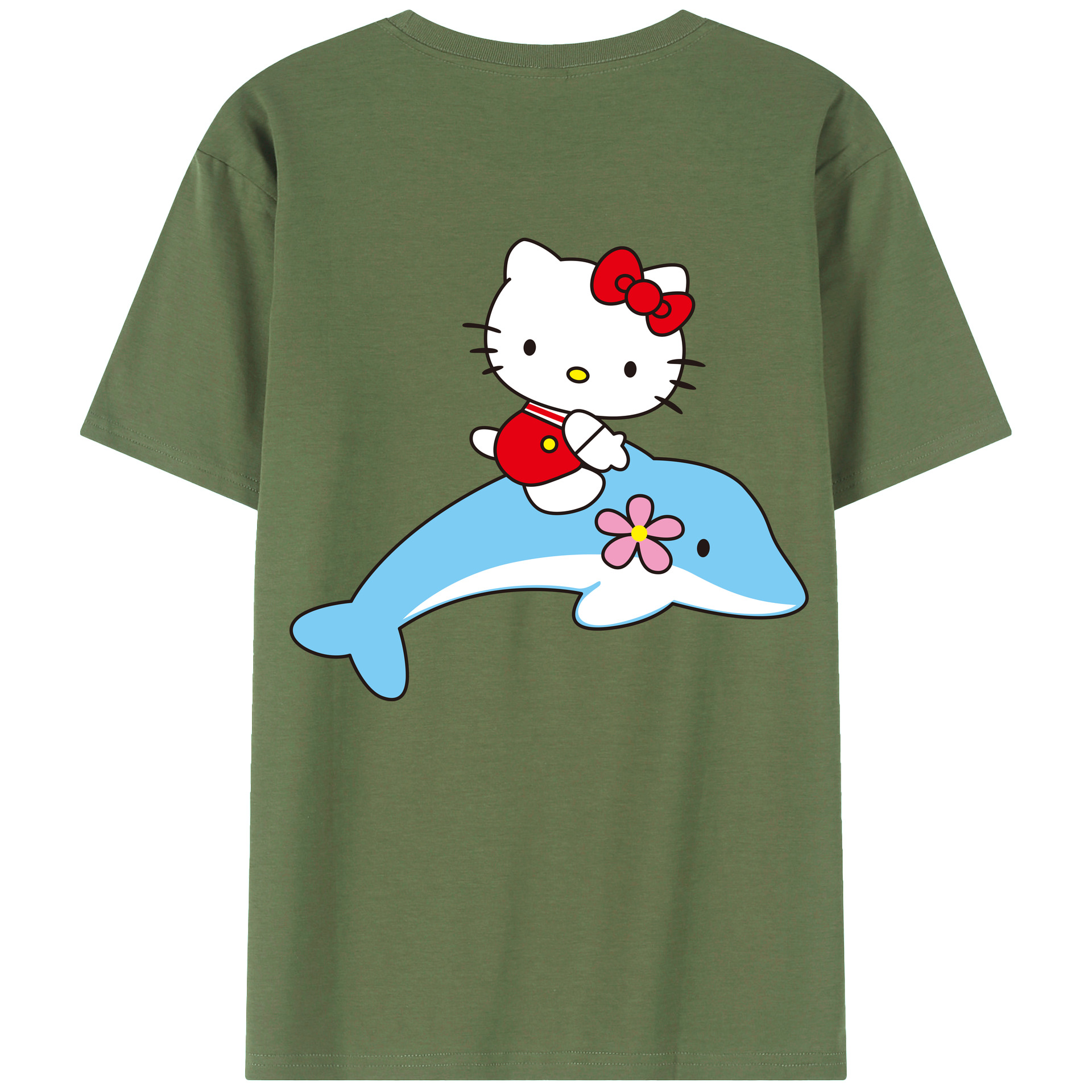 （画像用） Hello Kitty ハローキティ 綿100％ メンズ半袖Tシャツ（バックプリント） 通気性